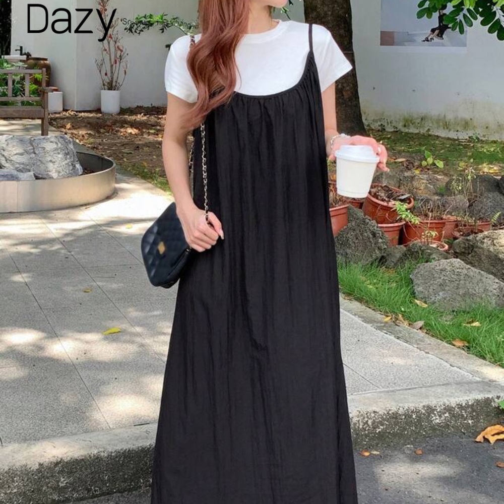 Black Crinkle Nylon Maxi Dress w/ Bow